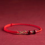 Buddha Stones Cinnabar Blessing Red String Golden Infinity Symbol Bracelet Anklet
