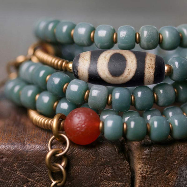 Buddha Stones 108 Mala Beads Bodhi Seed Dzi Bead Wisdom Bracelet