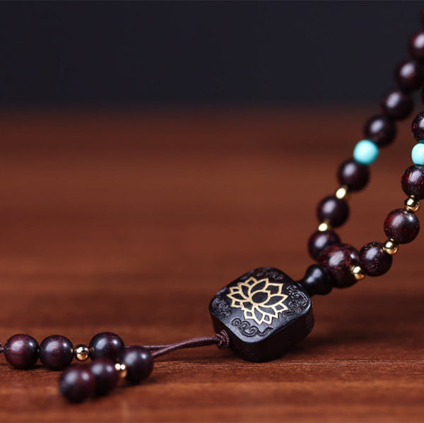 Buddha Stones 108 Mala Beads Tibetan Small Leaf Red Sandalwood Lotus Balance Bracelet