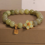Buddha Stones "Hoping for Peace and Blooming Joy" Green Jade Bracelet Includes Gift Message Card