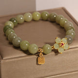 Buddha Stones "Hoping for Peace and Blooming Joy" Green Jade Bracelet Includes Gift Message Card