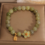 Buddha Stones "Hoping for Peace and Blooming Joy" Green Jade Bracelet Includes Gift Message Card