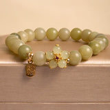 Buddha Stones "Hoping for Peace and Blooming Joy" Green Jade Bracelet Includes Gift Message Card