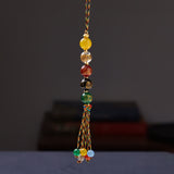 Buddha Stones Handmade Tibetan Five God Of Wealth Various Agate Luck Braid Rope Car Hanging Decoration