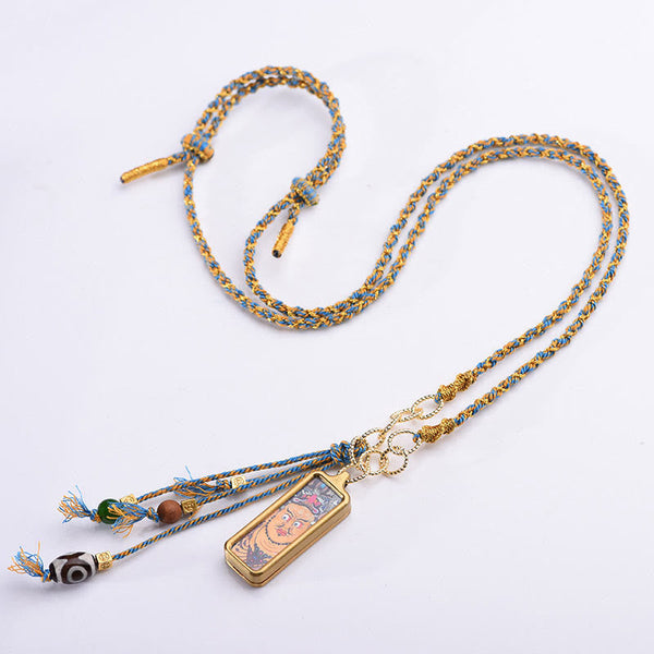 Buddha Stones Tibet God Of Wealth Titanium Steel Thangka Wealth Necklace Pendant