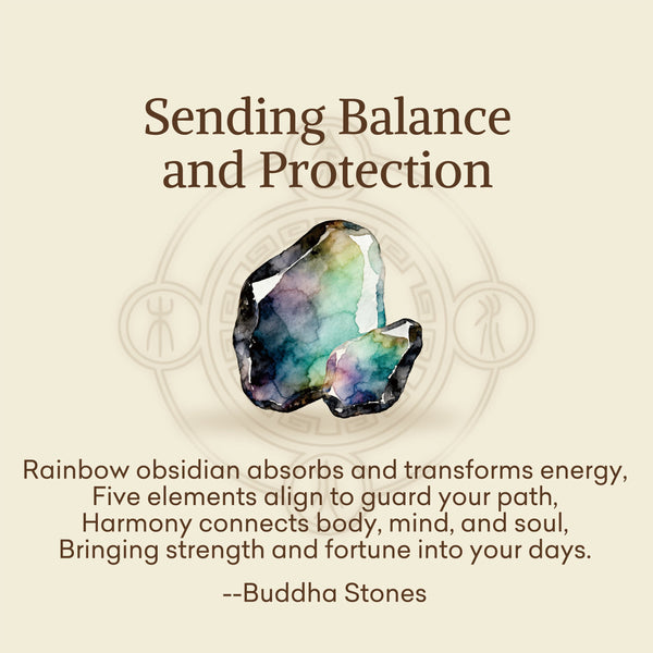 Buddha Stones "Sending Balance and Protection" Rainbow Obsidian Bracelet Includes Gift Message Card