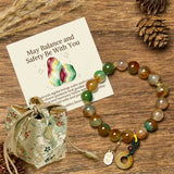 Buddha Stones "May Balance and Safety Be With You"Peacock Agate Bracelet Includes Gift Message Card