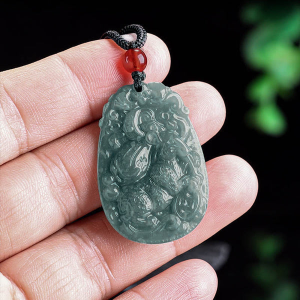 Buddha Stones Chinese Zodiac Jade Year of the Horse Luck Rope Necklace Pendant