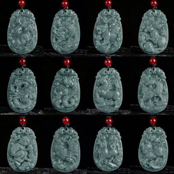 Buddha Stones Chinese Zodiac Jade Year of the Horse Luck Rope Necklace Pendant
