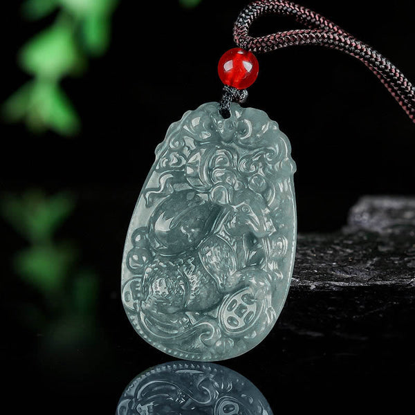 Buddha Stones Chinese Zodiac Jade Year of the Horse Luck Rope Necklace Pendant