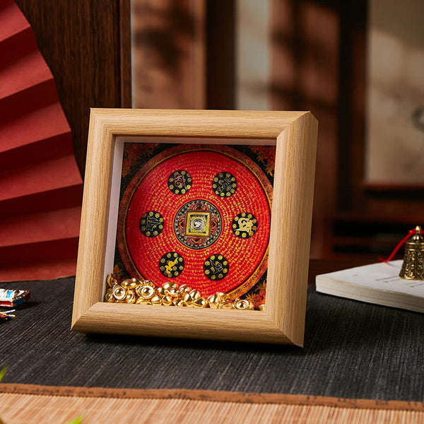 Buddha Stones Tibetan Om Mani Padme Hum Golden Ingot Thangka Photo Frame Ornament Home Decor