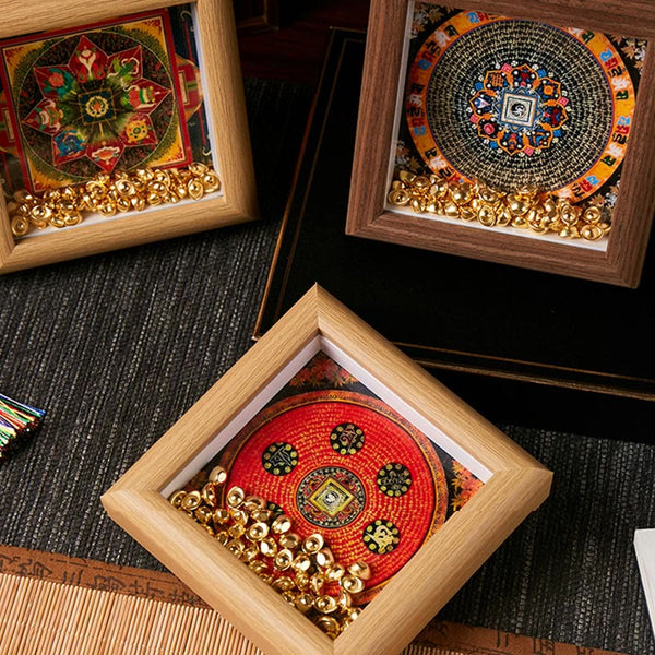 Buddha Stones Tibetan Om Mani Padme Hum Golden Ingot Thangka Photo Frame Ornament Home Decor