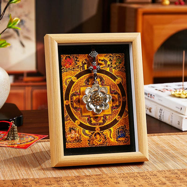Buddha Stones Lotus Golden Ingot Thangka Photo Frame Ornament Home Decor