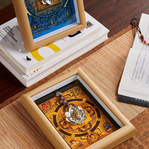 Buddha Stones Lotus Golden Ingot Thangka Photo Frame Ornament Home Decor