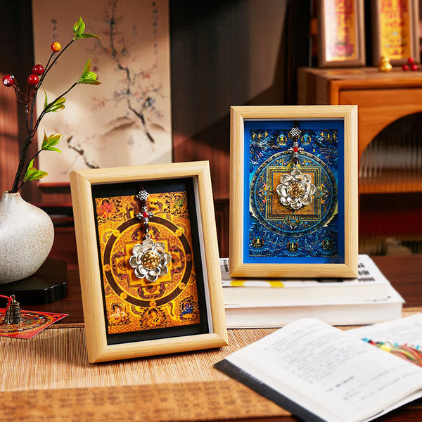 Buddha Stones Lotus Golden Ingot Thangka Photo Frame Ornament Home Decor