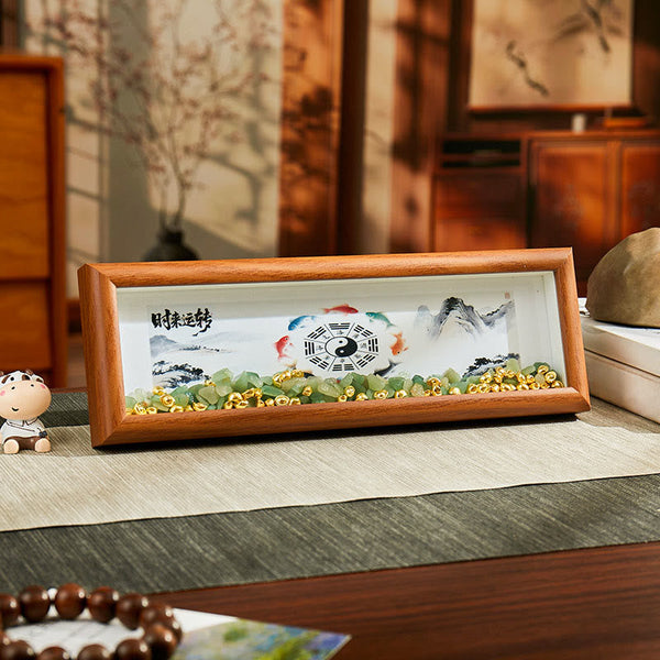 Buddha Stones Green Crystal Bagua Koi Fish Yin Yang Symbol Golden Ingot Photo Frame Ornament Home Decor