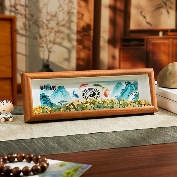 Buddha Stones Green Crystal Bagua Koi Fish Yin Yang Symbol Golden Ingot Photo Frame Ornament Home Decor