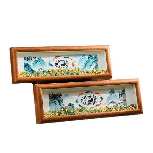 Buddha Stones Green Crystal Bagua Koi Fish Yin Yang Symbol Golden Ingot Photo Frame Ornament Home Decor