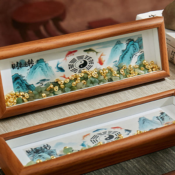 Buddha Stones Green Crystal Bagua Koi Fish Yin Yang Symbol Golden Ingot Photo Frame Ornament Home Decor
