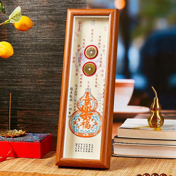Buddha Stones Fu Character Gourd Copper Coins Photo Frame Ornament Home Decor
