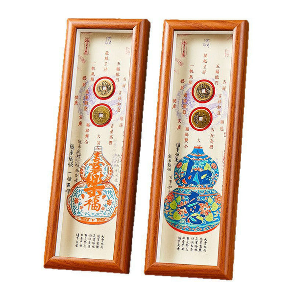 Buddha Stones Fu Character Gourd Copper Coins Photo Frame Ornament Home Decor