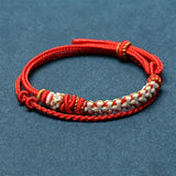 Buddha Stones Hand-Woven String Peach Blossom Knotting Connection Double Layer Bracelet
