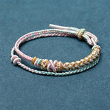 Buddha Stones Hand-Woven String Peach Blossom Knotting Connection Double Layer Bracelet