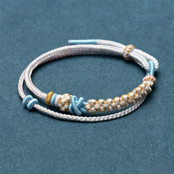 Buddha Stones Hand-Woven String Peach Blossom Knotting Connection Double Layer Bracelet