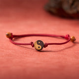 Buddha Stones Ebony Yin Yang Symbol Peace Colorful String Bracelet