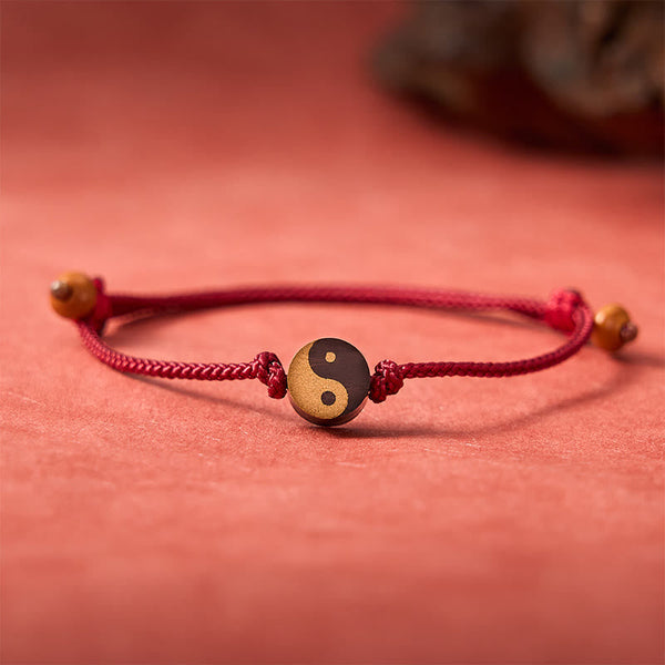 Buddha Stones Ebony Yin Yang Symbol Peace Colorful String Bracelet