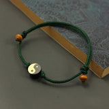 Buddha Stones Ebony Yin Yang Symbol Peace Colorful String Bracelet