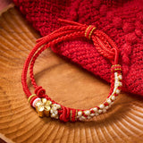 Buddha Stones Hand-Woven String Peach Blossom Knotting Connection Double Layer Bracelet