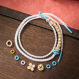 Buddha Stones Hand-Woven String Peach Blossom Knotting Connection Double Layer Bracelet