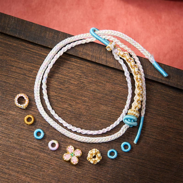 Buddha Stones Hand-Woven String Peach Blossom Knotting Connection Double Layer Bracelet