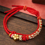 Buddha Stones Hand-Woven String Peach Blossom Knotting Connection Double Layer Bracelet