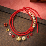 Buddha Stones Hand-Woven String Peach Blossom Knotting Connection Double Layer Bracelet