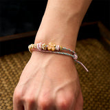 Buddha Stones Hand-Woven String Peach Blossom Knotting Connection Double Layer Bracelet