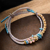 Buddha Stones Hand-Woven String Peach Blossom Knotting Connection Double Layer Bracelet