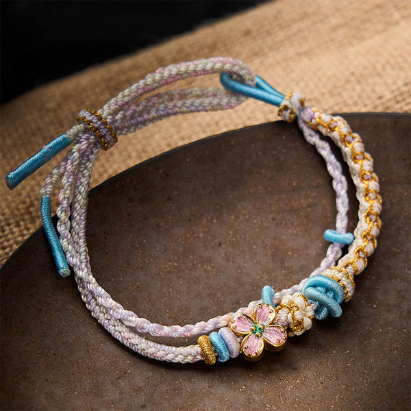 Buddha Stones Hand-Woven String Peach Blossom Knotting Connection Double Layer Bracelet