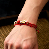 Buddha Stones Hand-Woven String Peach Blossom Knotting Connection Double Layer Bracelet