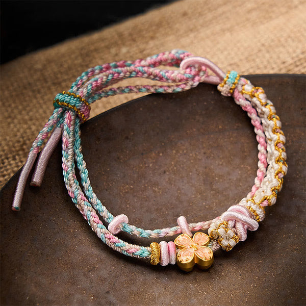 Buddha Stones Hand-Woven String Peach Blossom Knotting Connection Double Layer Bracelet