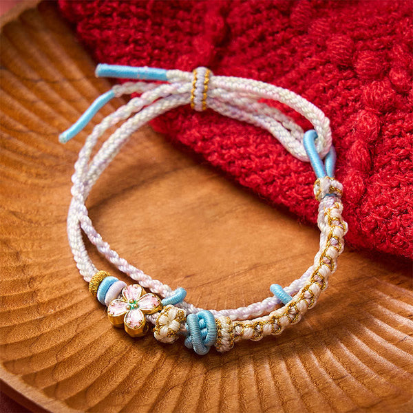 Buddha Stones Hand-Woven String Peach Blossom Knotting Connection Double Layer Bracelet