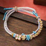 Buddha Stones Hand-Woven String Peach Blossom Knotting Connection Double Layer Bracelet
