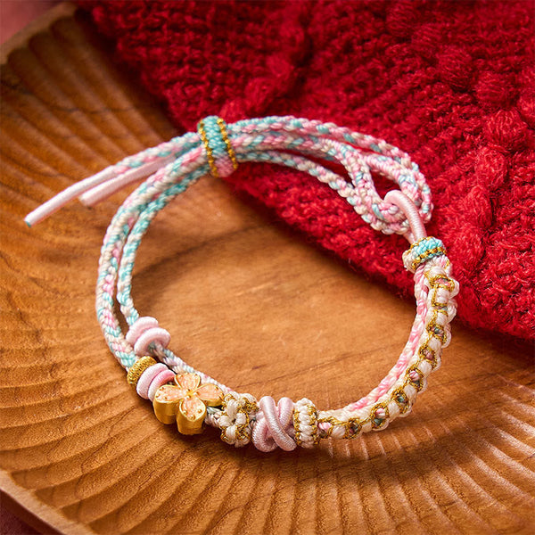 Buddha Stones Hand-Woven String Peach Blossom Knotting Connection Double Layer Bracelet