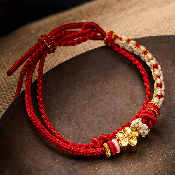Buddha Stones Hand-Woven String Peach Blossom Knotting Connection Double Layer Bracelet