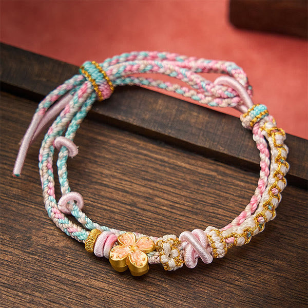 Buddha Stones Hand-Woven String Peach Blossom Knotting Connection Double Layer Bracelet