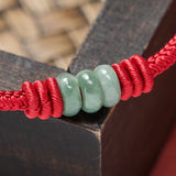 Buddha Stones Handmade Red String Jade Protection Braided Sliding Knot Bracelet
