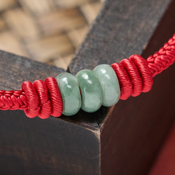 Buddha Stones Handmade Red String Jade Protection Braided Sliding Knot Bracelet
