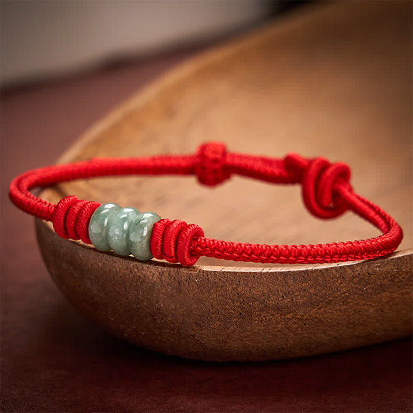 Buddha Stones Handmade Red String Jade Protection Braided Sliding Knot Bracelet