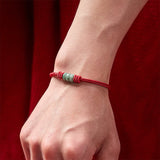 Buddha Stones Handmade Red String Jade Protection Braided Sliding Knot Bracelet